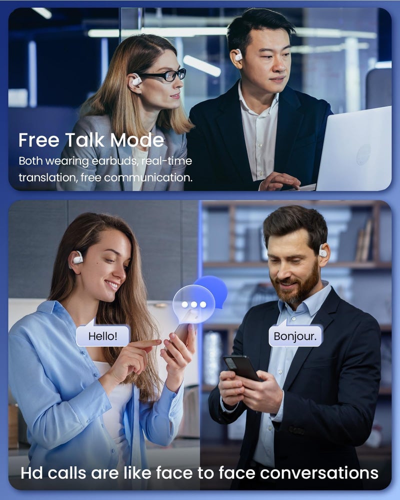 TAGRY AI Translation Earbuds Real Time 164 Languages 80H Playtime Translator Ear Buds Audifonos Traductores Inglés Español Wireless Earphones Bluetooth Headphones for Travel Business Meeting Learning White - Image 3